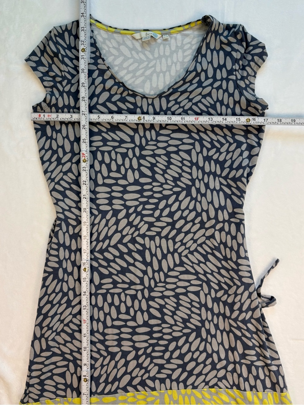 BODEN Jersey Tie Waist Mini Dress 8 Petite Navy Yellow Printed Stretch Dress - Picture 8 of 8